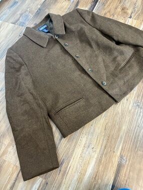 Lands' End Women's Petite 16 Brown Herringsbone Wool Suit Coat Blazer Jacket